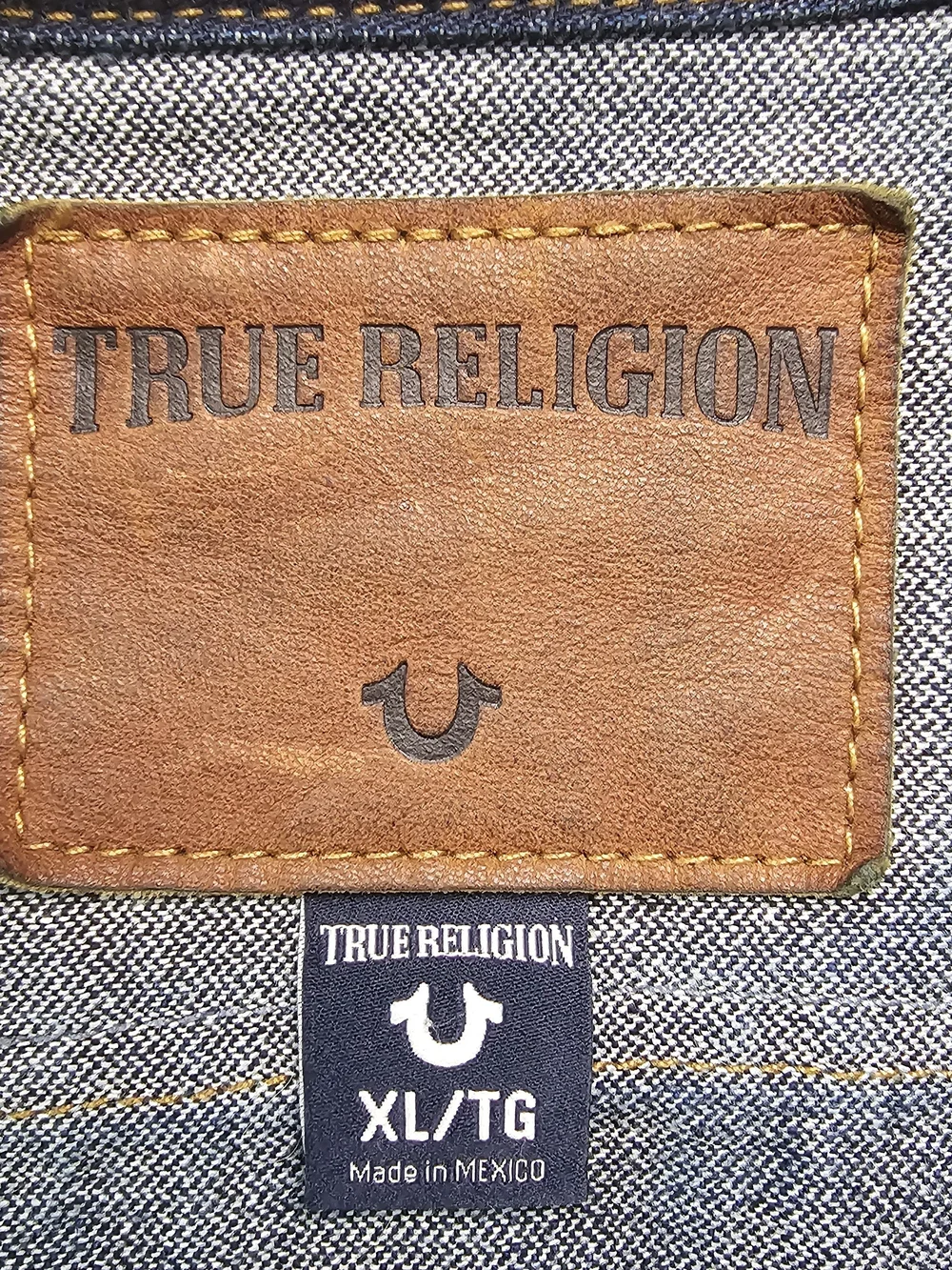 True Religion Mens Dylan Jacket SE Denim Trucker Distressed Dark Wash Blue Sz XL